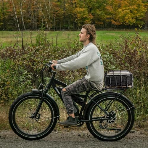 CXWXC Fahrradkorb Hinten – Großer Gepäckträger-Korb mit Holz-Boden, wasserdichter Abdeckung & Cargo-Netz, hohe Tragfähigkeit