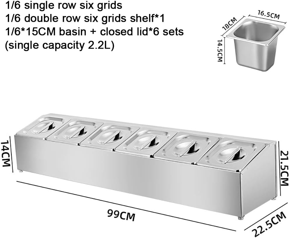 Countertop Spice Display Rack Set, Stainless Steel Condiment Containers with Lids, 3-8 Compartments Salad Bar, Condiment/Pizza Topping Station, Multi-Purpose Food Dispenser,D