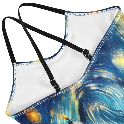 Statue of Liberty Starry Night One Piece Swimsuit Girls, Beach Swimwear, 3-10T Girls Athletic Swimsuit4