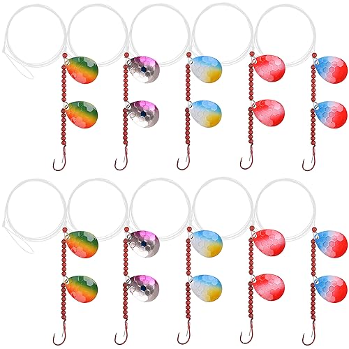Walleye Spinner Rig,Fishing Lure Rig Crawler Harness Spinner Walleye Rig Kit Live Bait Rig with Colorado Blade Octopus Hooks for Walleye Trout Salmon Saltwater Freshwater (Mix 5 Color - 10pcs)