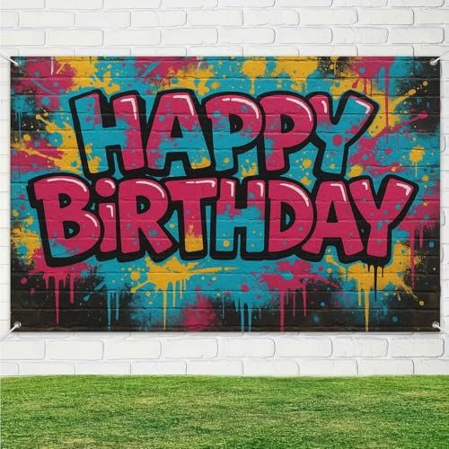 Image of HOMETITUTE Spray Paint Graffiti Birthday Banner 71x43 Inch