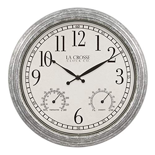 La Crosse 433-3236 Silas - Reloj de Pared analógico de Cuarzo galvanizado para Interiores y Exteriores, Color Plateado
