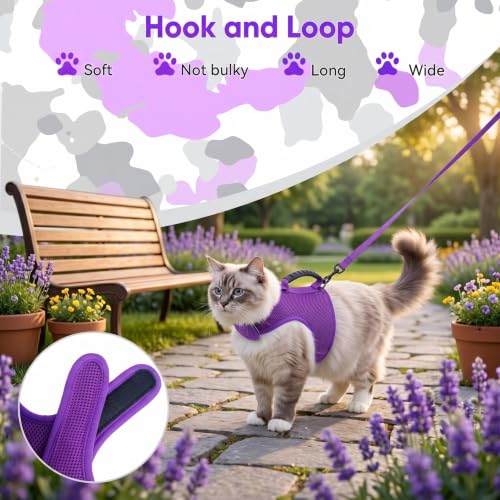 Image of Cat Harness and Leash for Walking Escape Proof Breathable Mesh Fabric, Purple, Large, Adjustable Cat Walking Jackets with Handle, Padded Stylish Cat Vest