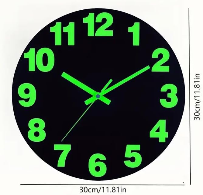 Glow - in - The - Dark Wall Clock, Large Digital Numbers, Silent Non - Ticking, Ideal for Bedroom, Living Room and Office Decor