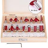 [page_title]-flintronic Fräser-Set, 8MM Fräsen Werkzeug Set 15-tlg Holzkoffer Geschmiedeter Werkzeugstahl Oberfräser Holzschneider Holzbearbeitung mit Kunststoff-Box