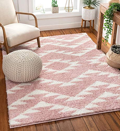 Image of Well Woven Madison Shag Edona Pink Moroccan Tribal 5'3" x 7'3" Area Rug, 5 ft 3 in x 7 ft 3