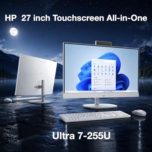 Image of HP 27 Copilot + All-in-One 27 inch Touchscreen IPS FHD Display (Intel Ultra 7-255U, 64GB DDR5, 8TB PCIe SSD, Intel Graphics, WiFi 6, Webcam, Bluetooth 5.4, Win 11 Pro) w /DKZ USB Port Expander
