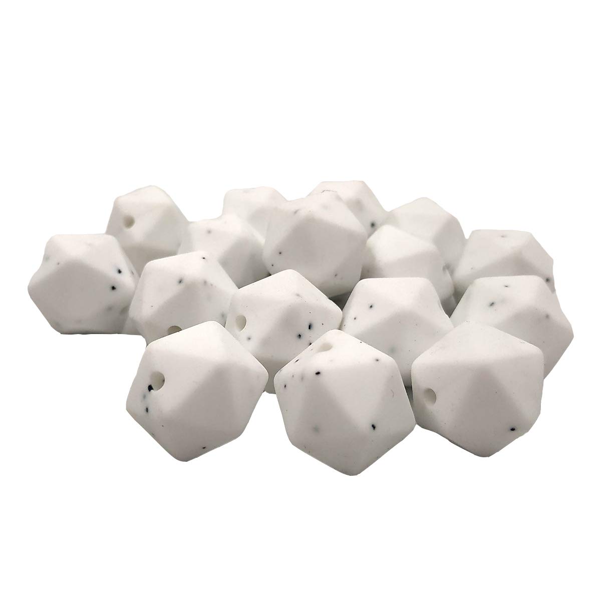 Arakierst 30pcs Silicone Polygon Pearl Beads for Pen 17mm Silicone Geometric Icosahedron Bead for Keychain Mom Lanyard Craft Jewelry Making