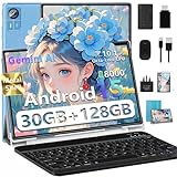 JVVQTB Tablet Android 15 Octa Core 10 Inch 30GB RAM + 128GB ROM (2TB TF) | 5G + 2.4G WiFi | 8000mAh | FHD | Bluetooth 5.0 | GPS | 8MP + 5MP | Type C, Keyboard and Mouse - Blue