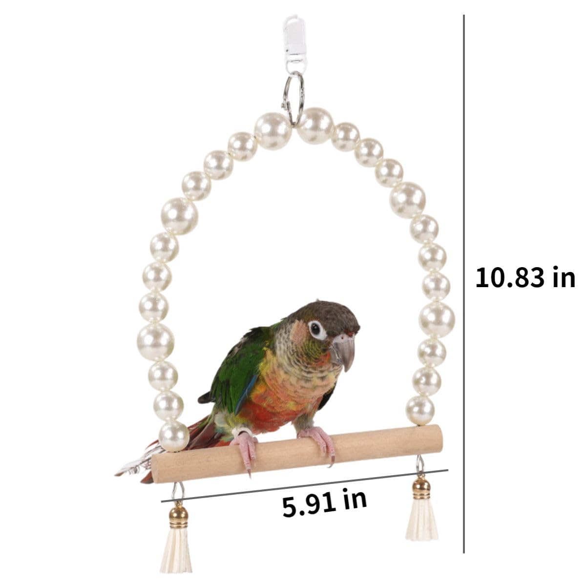 Parrots Bridge Hammock Swing Bridge Swing Standing Training Supplies Bridge Wood Hammock with Pearls Beads Toy Large Bird Swing for Parrots (White)