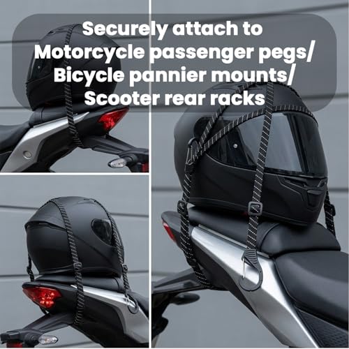Image of STHIRA 2Pcs Adjustable Motorcycle Bicycle Bungee Cord for Bike Luggage 60 /90cm Elastic Tie Down Straps with Hooks Reflective High Elasticity Webbing Cargo Straps for Motorbike Scooter