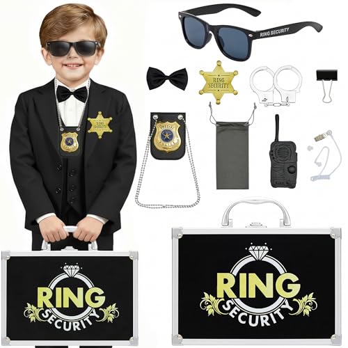 Ring Security Wedding Ring Bearer Aluminum Briefcase-Padded Slits Holder Bearer Gifts Security Box for Proposal Ceremony Wedding Day Special Agent Guard Protector Case for Boys Kids