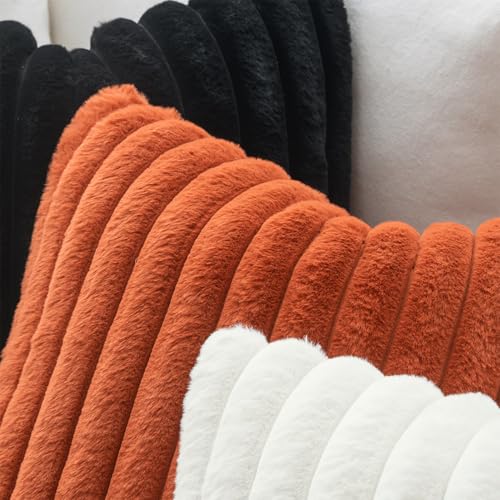 Image of MIULEE Faux Fur Decorative Throw Pillow Covers 20x20 Set of 2 Burnt Orange | Vintage Boho Fall Home Decor Soft Plush Couch Pillows Cozy Fluffy Cushion Covers for Sofa Bed Living Room