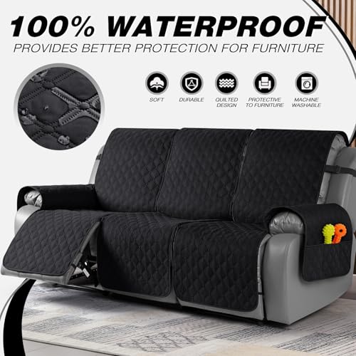 Image of TAOCOCO 100% Waterproof Recliner Covers, Recliner Sofa Covers with Leg Straps, Reversible Recliner Couch Cover for Reclining Chair, Washable Couch Protector for Pets Kids(3 Seater, Black)
