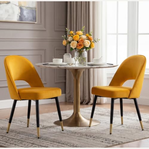 Ya-Home Chaises de Salle à Manger en Velours Coloré Chaise Salle Manger Moderne Lot de 2 Chaise Cuisine avec Coussin Rembourré, Jaune