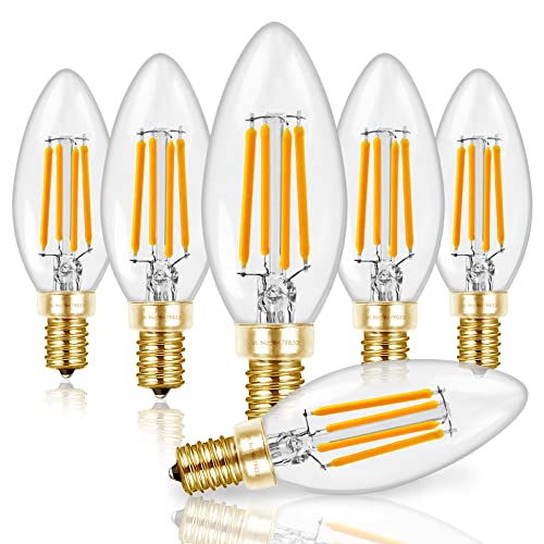 Hizashi E12 LED Bulb Dimmable 60W Equivalent, Chandelier Light Bulbs Soft White 2700K, Candelabra Light Bulbs 90+CRI 6W 550LM B11 LED Candle Bulb with Candelabra Base, UL Listed, 6 Pack 60w