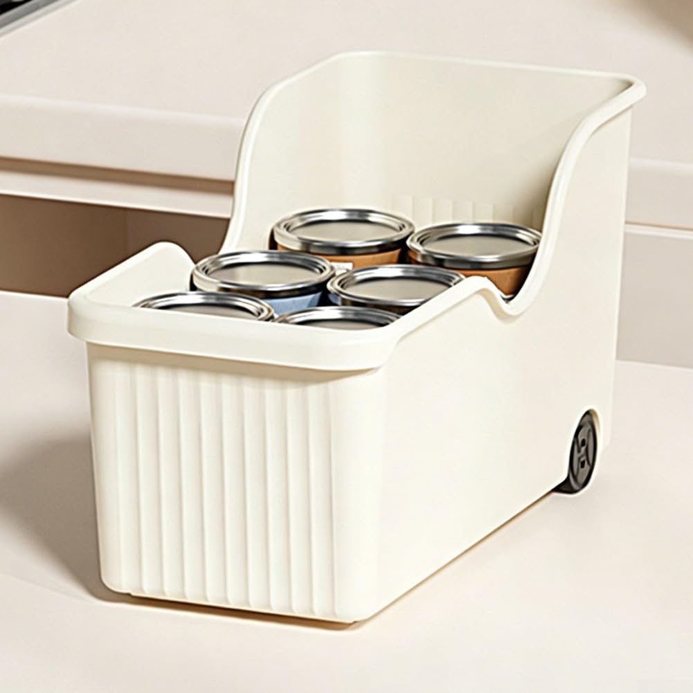 Küchenorganisation Box rollend 3 Stück Vorratsdosen transparent für griff Schrank Aufbewahrung stapelbar 39x19x20cm