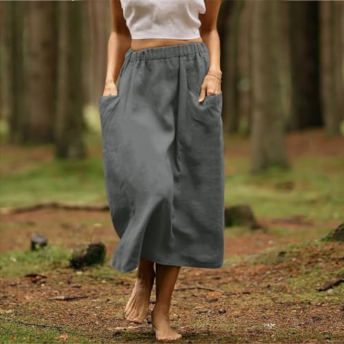Casual A Line Midi Skirts for Women Elastic High Waisted Swing Flared Skirt Vintage Pleated Summer Dress4
