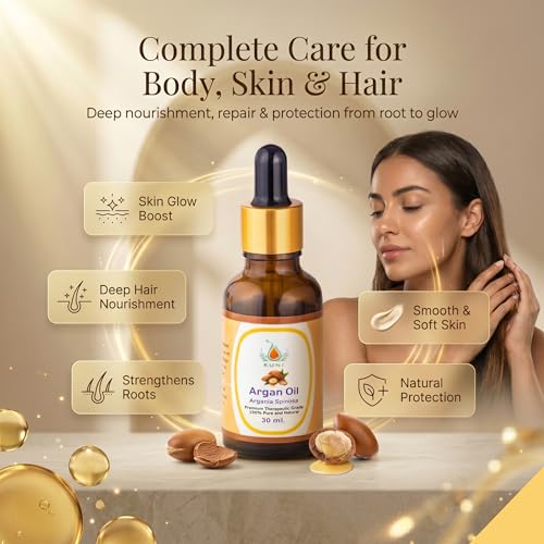 Image of KUNJ Argan Oil 30ml | 100% Pure & Natural Cold Pressed Moroccan Argan Oil | Undiluted Oil for Hair Nourishment, Skin Hydration, Face Care & DIY Beauty Use