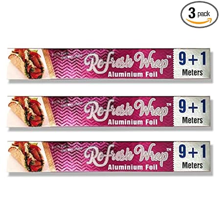 Refresh Aluminium Foil Roll 9+1 Meters Roll 10.5 Micron Thick (Pack of 3)
