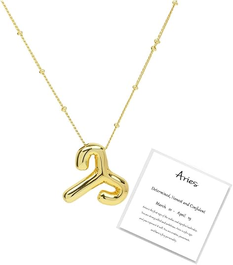 Zodiac Signs Spirit Necklace For Women, 18k Gold Plated Bubble 12 Constellation Pendant Lover Charm Gifts Jewelry
