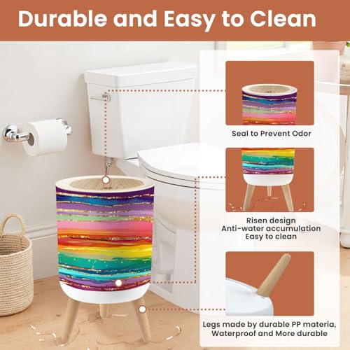 Image of Small Trash Can with Lid Rainbow line abstract luxury composition Inkscapes Watercolour 1.8 Gallon Dog Proof Trash Can Round Garbage Can Waste Bin Wastebasket for Bathroom Bedroom Living Room