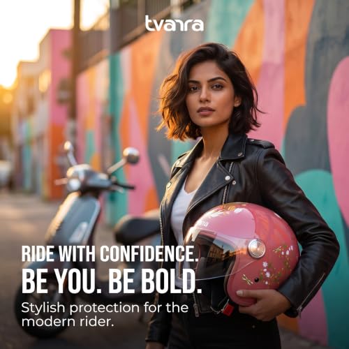 Image of TVARRA Lotus ISI & DOT(USA) Certified Women's Open Face Helmet Design Helmet, Lightweight Material, Crafted for Women, Extreme Comfort fit with Clear Visor