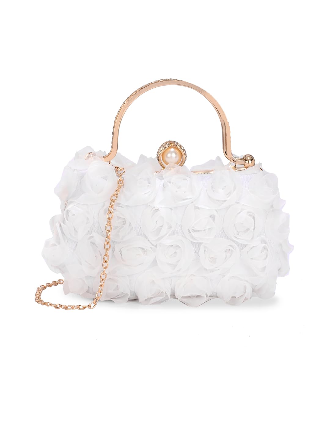 TOOBA Handicraft Women's Beautiful Bling Box Clutch Bag | Evening Bag, Bridal Purse & Party Handbag | Wedding & Special Occasion Clutch (Rose Twin Handle)-image-41