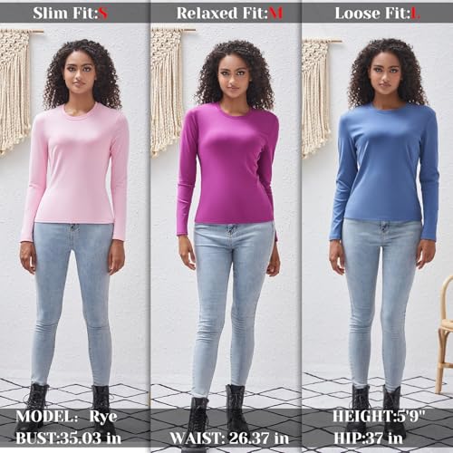 Cotton Long Sleeve Tee Shirts for Women Slim Fit Tshirts Basic Tops Tight Crewneck Layering Undershirts4