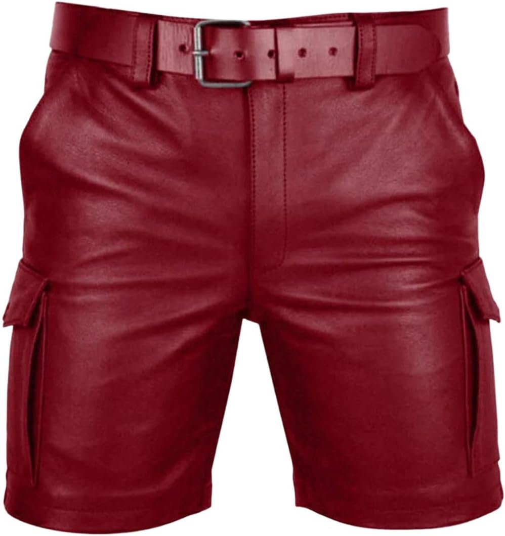Men's Stand Pocket Rock Faux Leather Shorts Pu Dance Club Shorts Male Half Pants