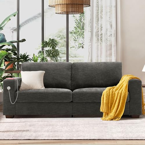 Image of Hanherry 89 inch Sofa for Living Room, Modern Comfy Couch with Medium Firm Seat Cushion, Removable Cover,Wide Armrest,USB /Type-C Port,Chenille Fabric Couches for Small Space,Apartment