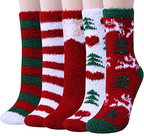 Chalier Fashion Calcetines de Navidad para mujer, Calcetines de Navidad cálidos de invierno,Calcetines Mullidos Suaves 5 Pares Cover