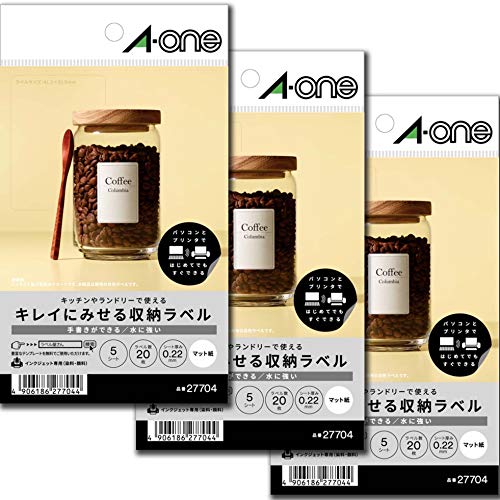 エーワン キレイにみせる収納ラベル 水に強い マット紙 はがきSIZE_NAME 4面 5シート 3個セット 白 27704-3P