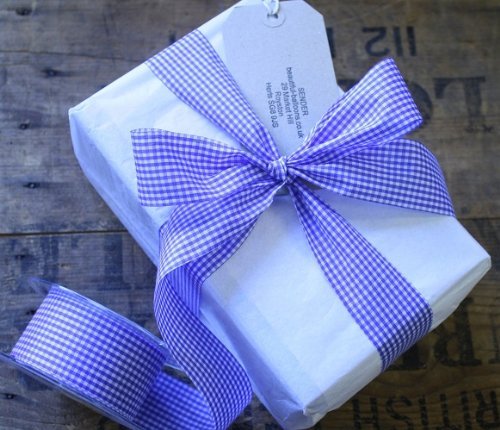 Floral Supplies 38mm x 25m Blue Cotton Gingham Ribbon