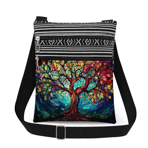 Stained-Glass Tree of Life Mom Crossbody Bag Women Adjustable Shoulder Strap Messenger Bag Special Birthday Gift for Mother's Day Daily Use Travel Purse