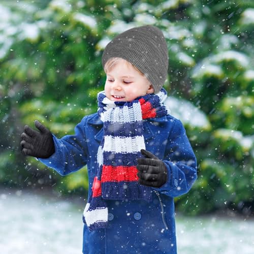 Image of Cooraby 6 Pack Kid's Winter Beanies Hat Full Fingers Gloves Set Skull Winter Caps Stretchy Gloves for Boys Girls