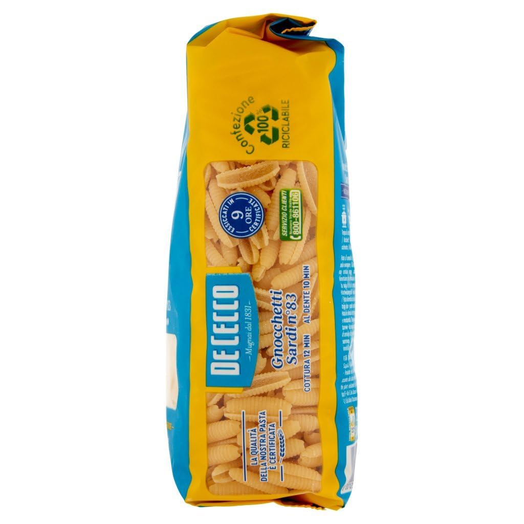 Italian Gourmet Gnocchetti Sardi N°83 Pasta, Hartweizen Nudeln 24 x 500g | Formato corto rigato, ideale con sughi densi, sardische Art für al dente, Gesamtnettogewicht 12 kg + Kostenlos Polpa 400g
