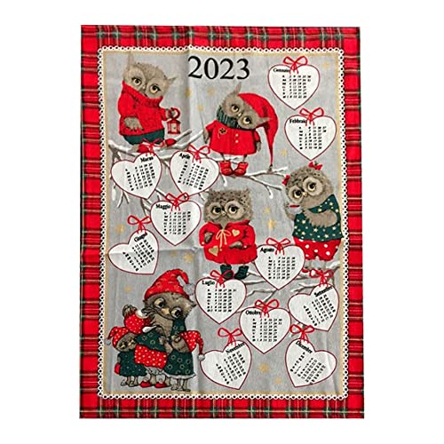 Toallero calendario 2023 cm, 50 x 70 cm, fabricado en Italia, 100% algodón (búhos) Cover