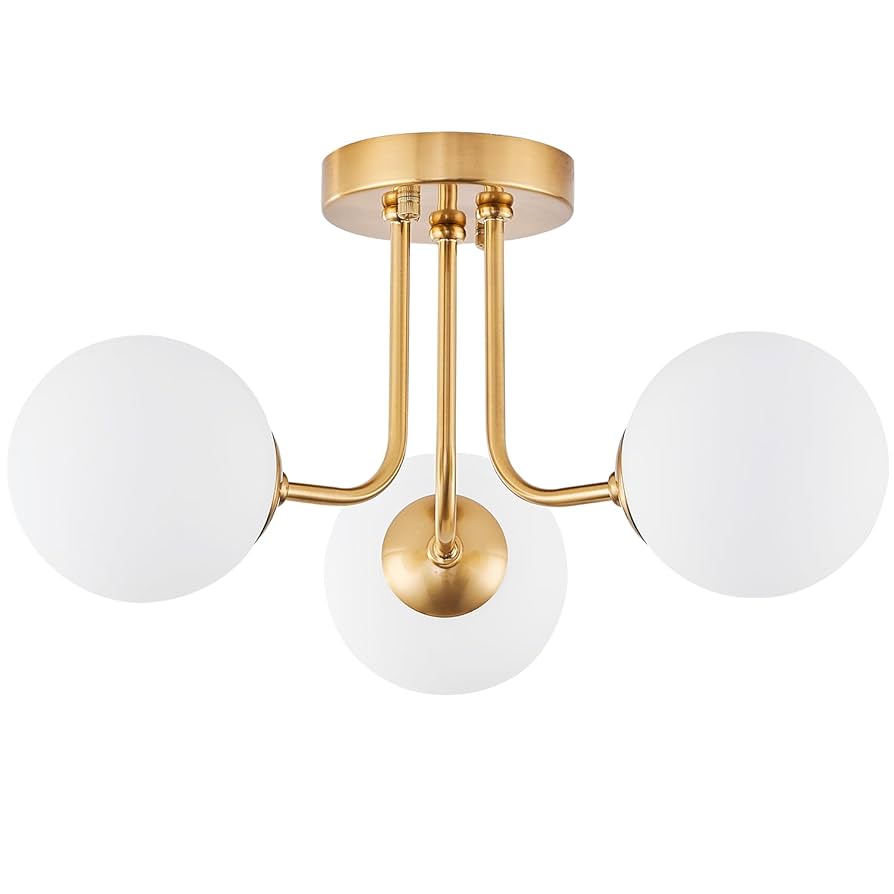 かなでもの　Gold × Glass　Ceiling Light 3 Hoengles Modern Semi Flush Mount Ceiling Light,Globe Milk
