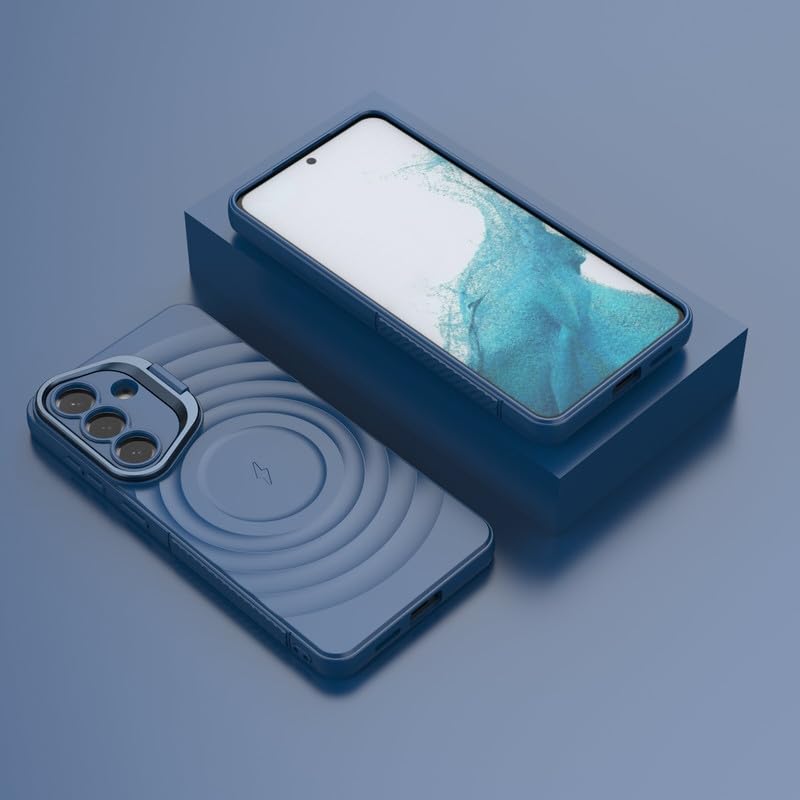 Image of LuxuryKase Shockproof Case for Samsung Galaxy S26 Plus | Ripple Pattern | Camera Protection | Inner Velvet Fabric Lining | Protective Cover with Enhanced Grip & Wireless Charging Support - Blue