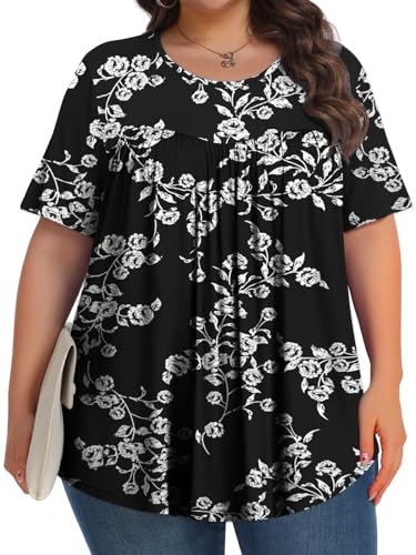Image of Tencede Womens Plus Size Tops Tunic Short Sleeve Crew Neck Shirts Casual Soft Blouse 1X-5X