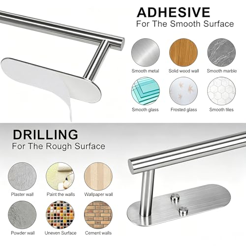 Image of Paper Towel Holder Under Cabinet - Self Adhesive Paper Towel Roll Holders Wall Mount, Stainless Steel Towel Rings for Kitchen Bathroom