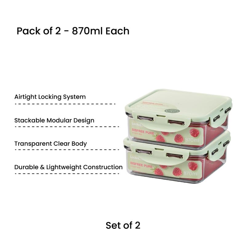Image of LocknLock 870ml Food Storage Containers (Pack of 2) | Airtight, Leakproof, BPA-Free Plastic Boxes | Stackable Kitchen Containers for Meal Prep, Fridge & Pantry Storage
