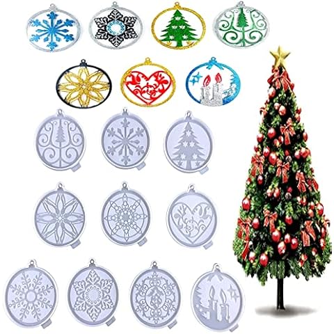 Christmas Resin Molds , Large Round Silicone Christmas Elements Ornaments Pedant Epoxy Resin Casting Molds for Christmas Tree Decorations, Jewelry, Keychain Making DIY Crafts (10PCS) Cover