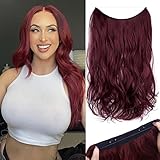 Halo Hair Extensions Thick Invisible Wire Hair Extension Dark Burgundy Wine Red with Transparent...