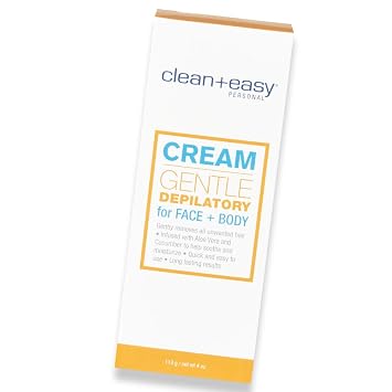 Clean + Easy Gentle Depilatory Hair Removal Cream Sensitive Skin Formula for Face, Body, Bikini Area, Smooth Hair Remover for Legs & Arms, At Home Use, 4 oz, 1 Pack