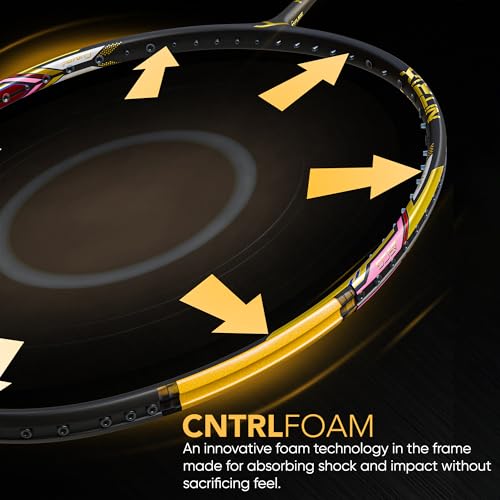 Image of Hundred Nitrix Pro Badminton Racket | Carbon Fibre Frame | Lightweight | Max Tension 32 lbs | Flexible Shaft | Balanced Head-Heavy Design | All-Round & Attack Play | Full Cover Included