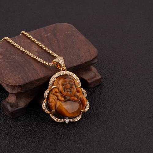 Image of ASGIFT Laughing Buddha Necklace Cubic Zirconia Green Jade Buddha Pendant with 18K Gold Plated Chain Lucky Buddha Necklace Jewelry Gift