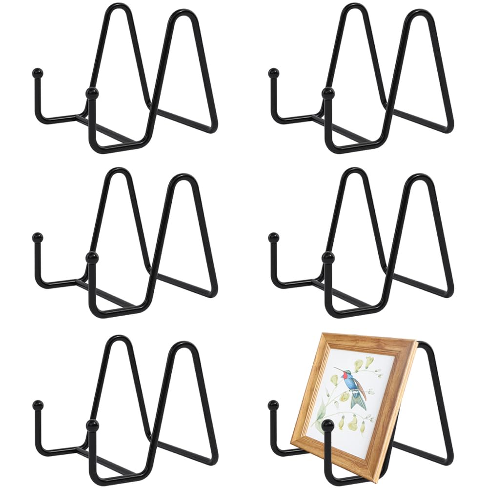 LoNinLoAn 6Pcs Plate Holder, Easel Display Stand, 3 inch, Black Iron