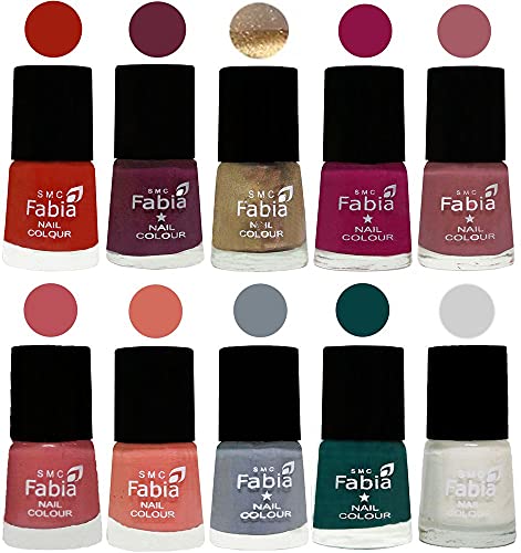 Image of SMC Fabia ALL IN ONE (PACK OF 10), Long Lasting Glossy Nail Polish, 6 ml Each, All Vibrant Colours,01873